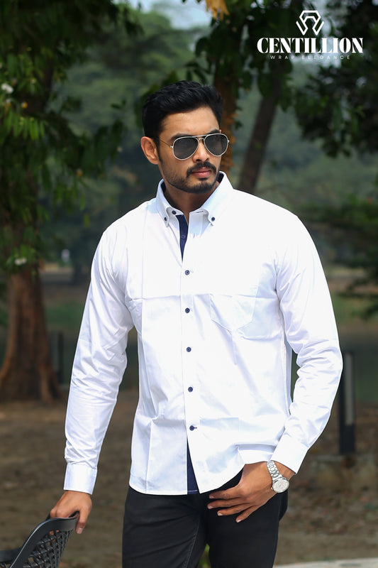 Formal Shirt-White & Navy Blue Contrast