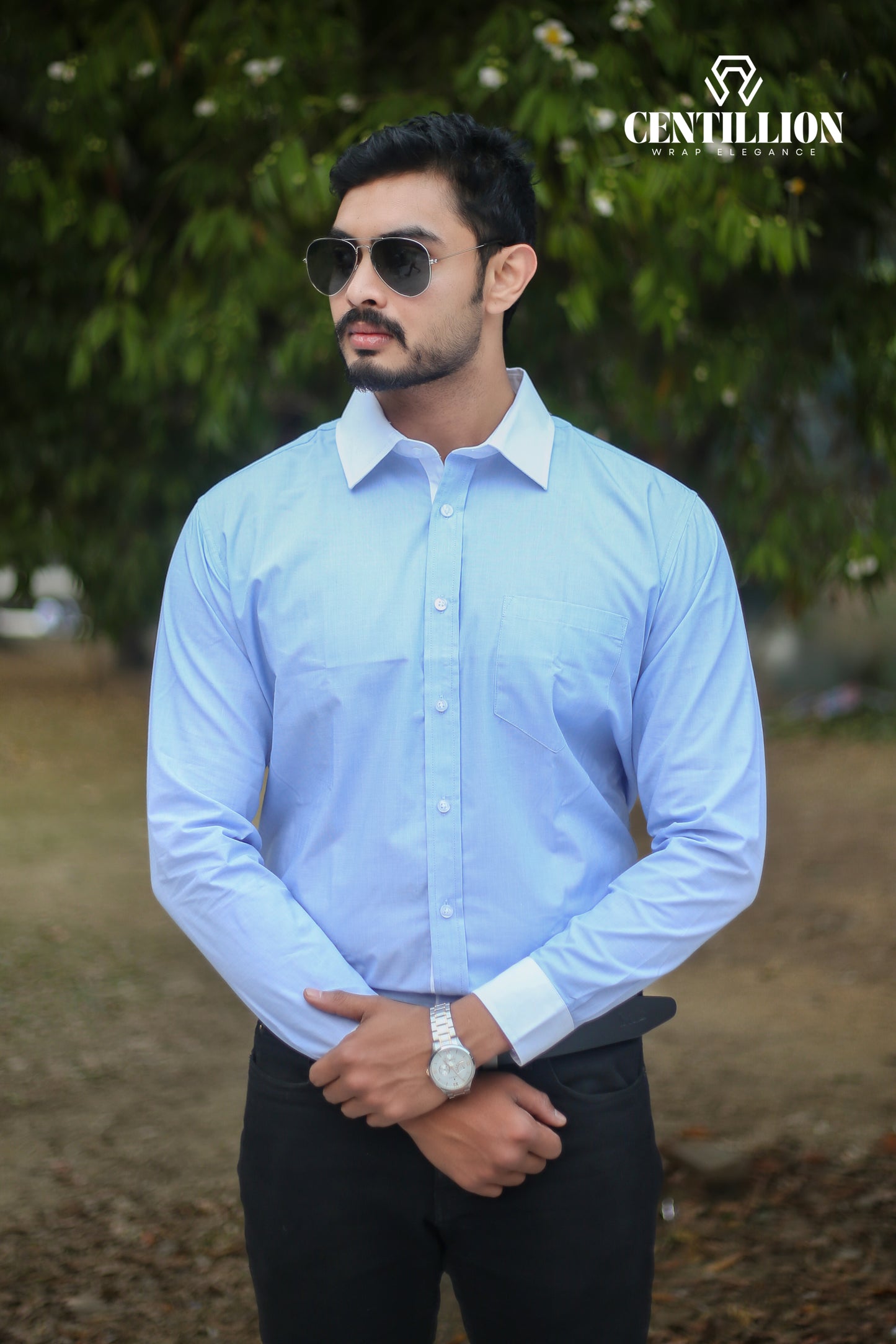 Formal Shirt-Sky Blue & White Contrast