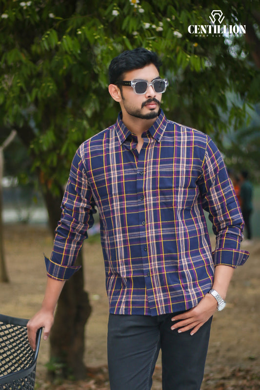 Casual Shirt-Dark Blue & Red Checkered